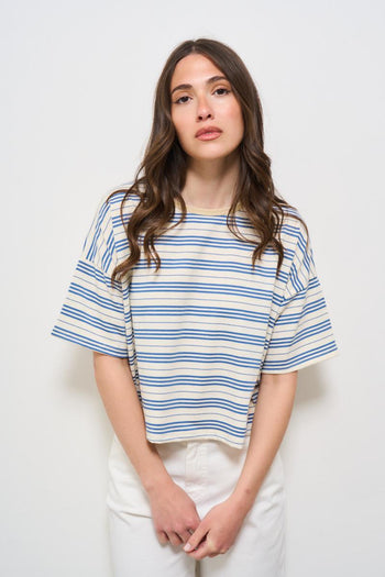 T-shirt donna a righe celeste - 3