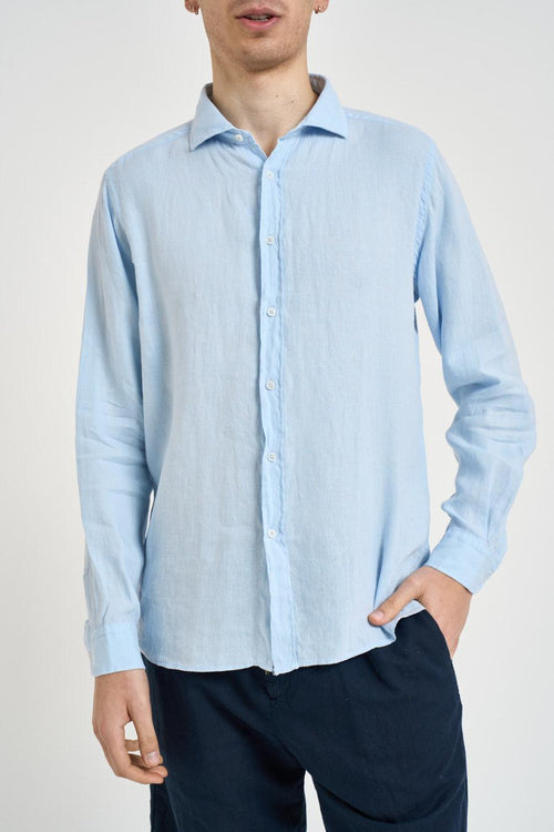 Camicia uomo in lino celeste