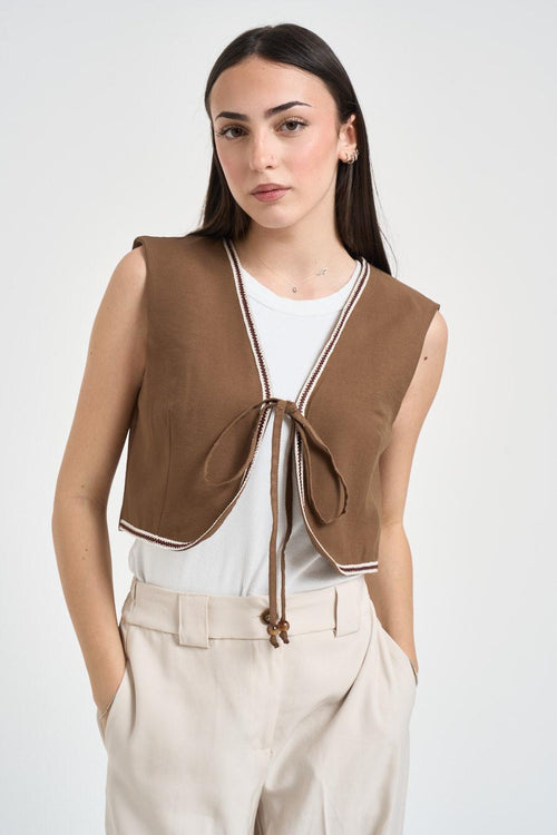 Gilet donna cropped cammello