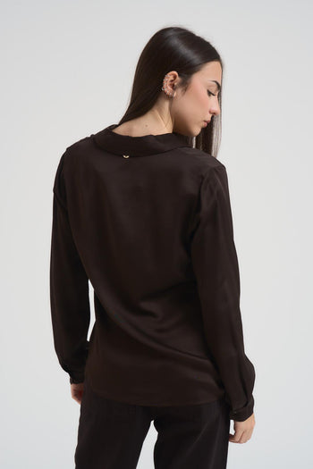 Camicia donna satinata cioccolato - 4