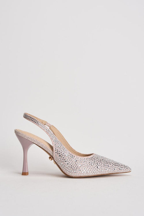 Sandalo donna con tacco rosa e argento