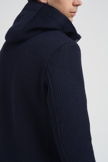 Cappotto uomo in maglia e nylon blu notte - 4