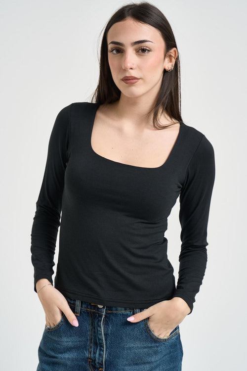 Maglia donna scollo quadrato nera - 1