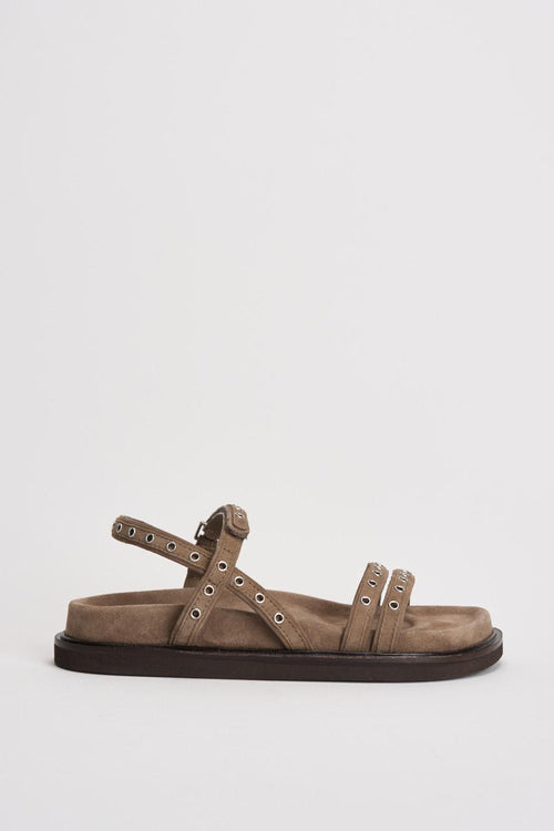 Sandalo donna in suede tortora