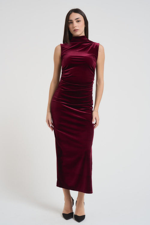 Abito donna lungo in velluto bordeaux