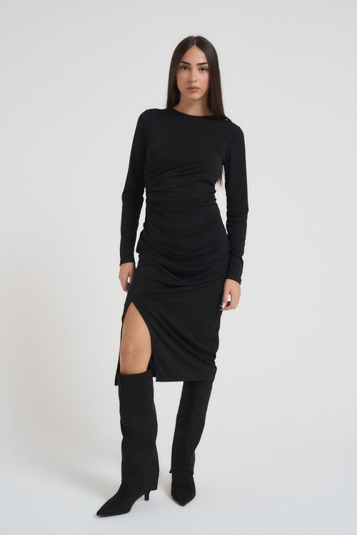 Abito donna midi con spacco nero