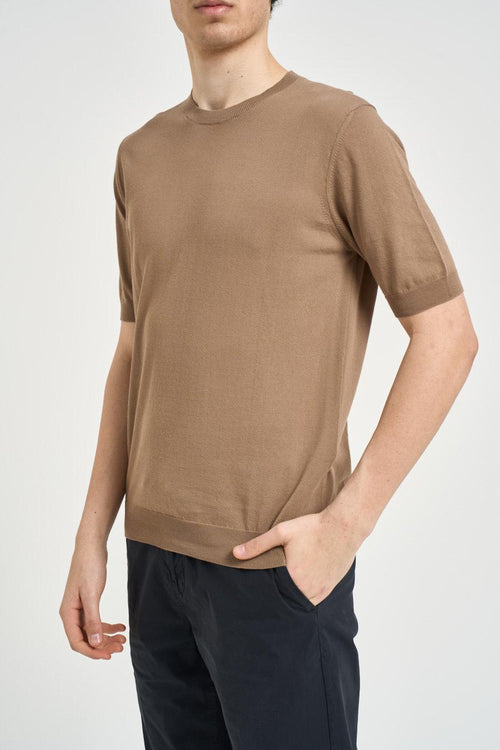 T-shirt uomo in maglia marrone - 2
