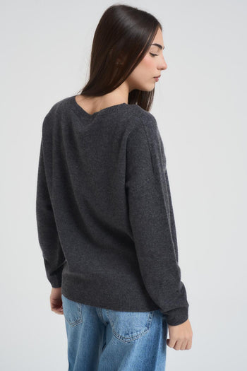 Maglia donna scollo a barchetta grigio antracite - 3