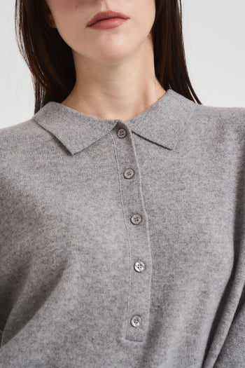 Maglione pullover donna collo polo grigio - 4