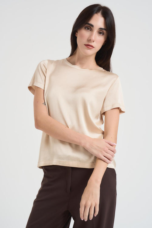 T-shirt donna beige girocollo - 2
