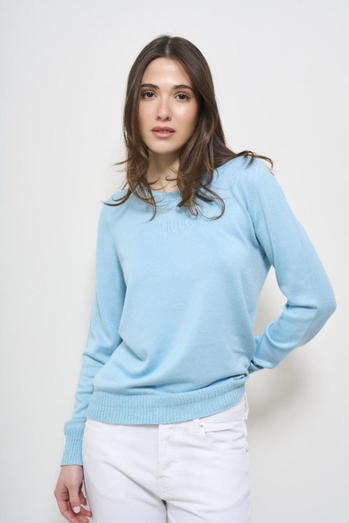 Women's light blue crew neck sweater - 1