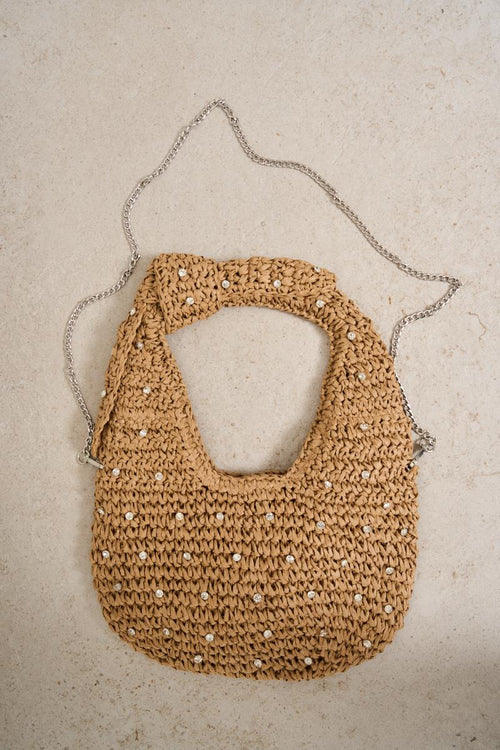 Borsa donna in raffia con strass