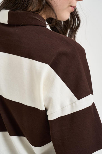 Polo donna a righe bianca e marrone - 4