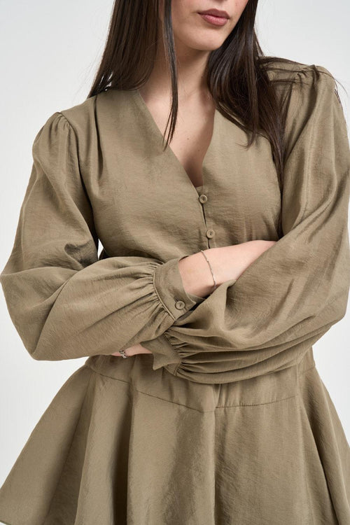 Abito donna con balze verde militare - 2