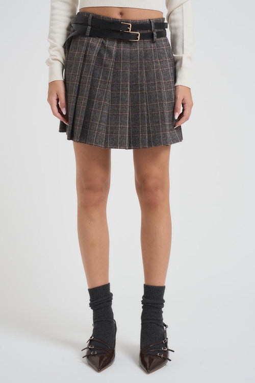Minigonna donna tartan plissè grigia