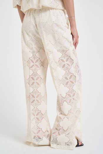 Set coordinato top e pantalone in pizzo panna - 6