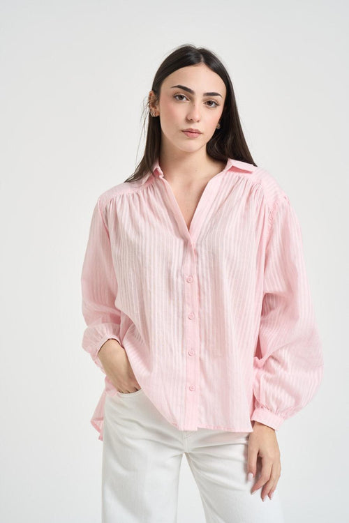 Camicia donna con manica a sbuffo rosa<BR/>