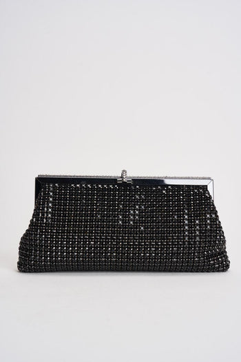 Borsa donna clutch con strass nera - 5
