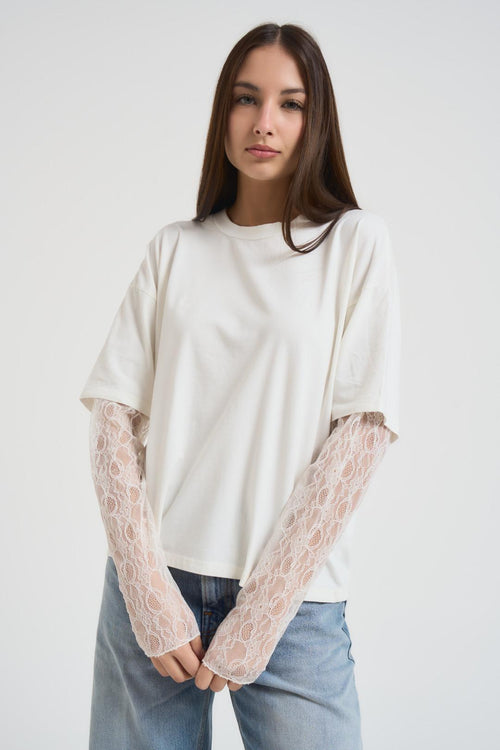 Maglia donna in pizzo panna