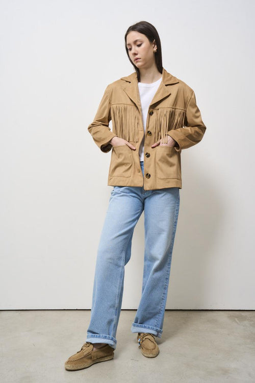 Giacca donna in suede beige