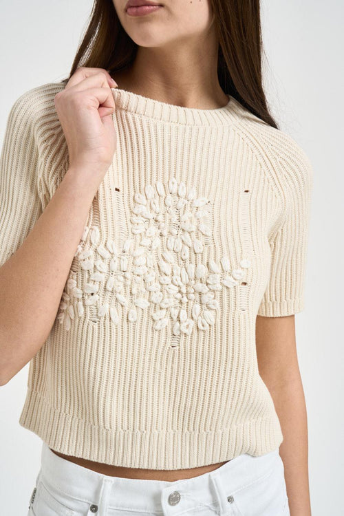 Top donna in maglia a costine giallo pastello - 2