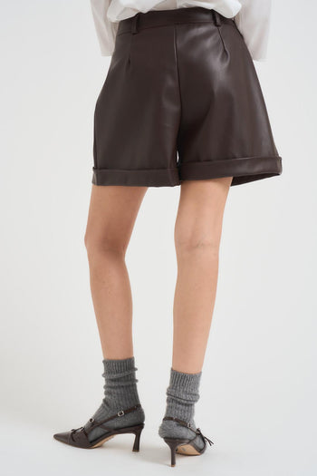 Short donna in ecopelle moro - 5