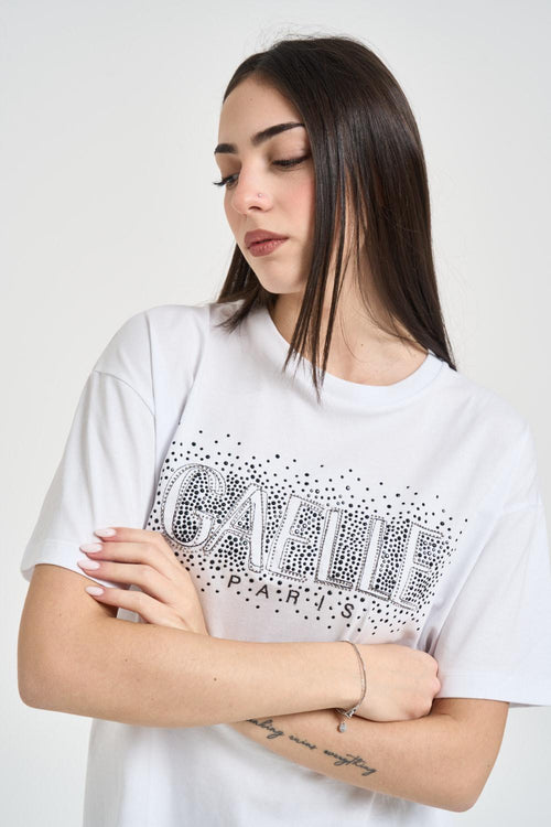 T-shirt donna bianca con strass - 2