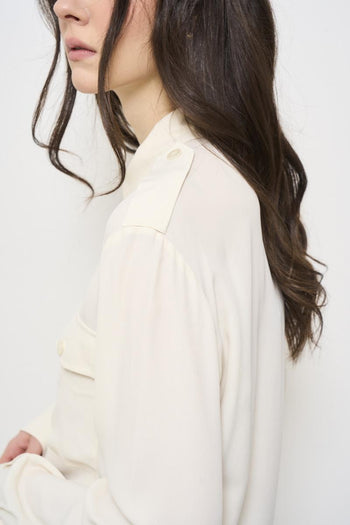 Camicia donna avorio con doppia tasca - 3