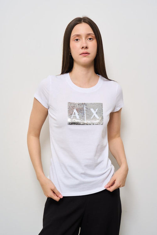 T-shirt donna bianca girocollo silver