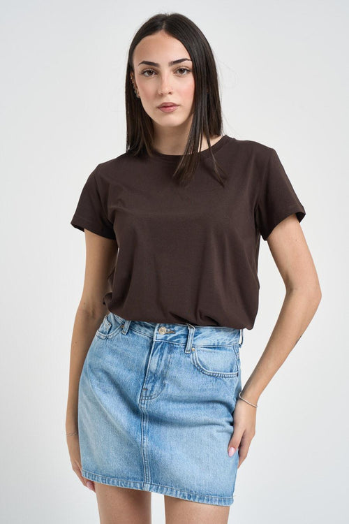 T-shirt donna girocollo marrone - 1