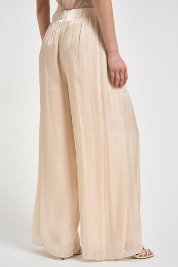 Pantalone donna ampio satinato beige - 4