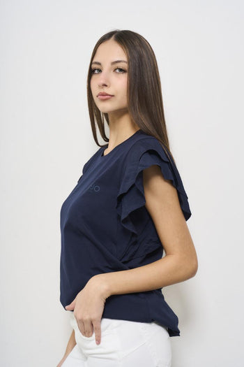 T-shirt donna girocollo blu - 3