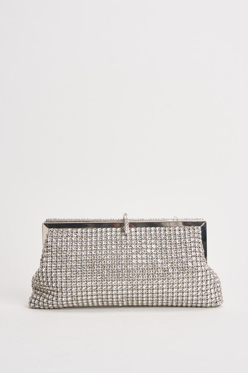 Borsa donna clutch con strass argento