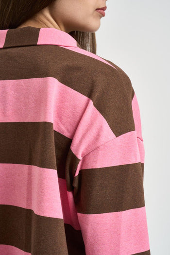 Polo donna a righe marrone e rosa - 4