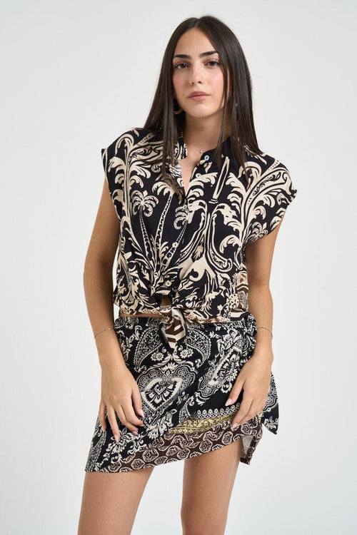 Camicia donna fantasia floreale nera - 1