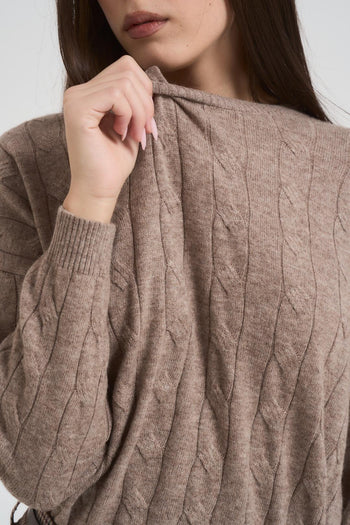 Maglia donna a trecce tortora - 3