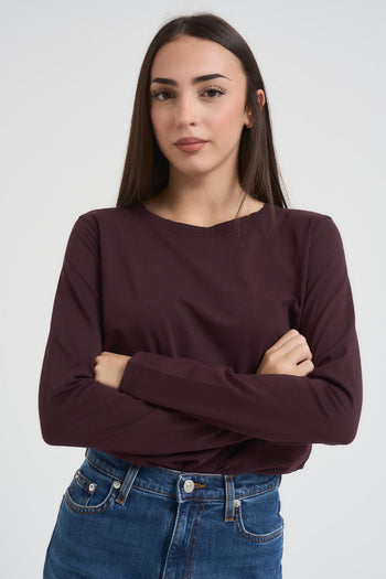Maglia donna a maniche lunghe bordeaux - 3