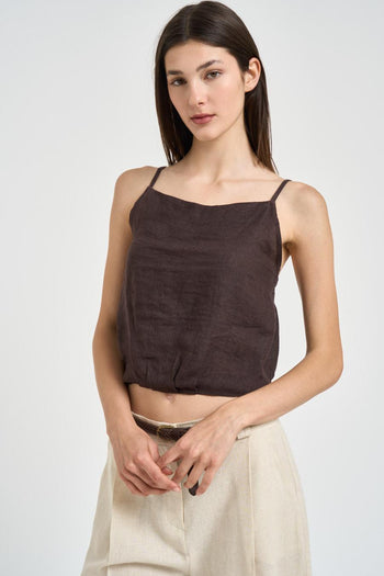 Top donna in lino moro - 3