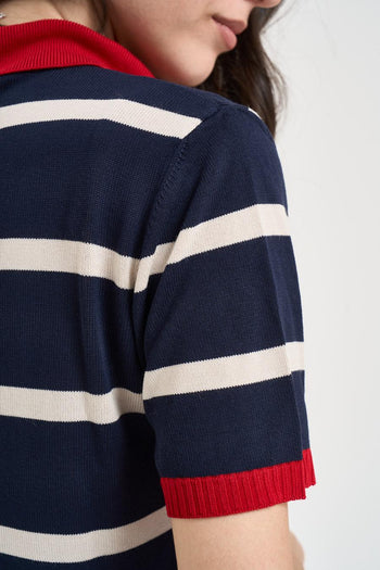 Polo donna in maglia a righe blu navy - 4