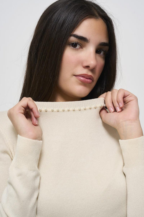 Maglia donna girocollo panna - 2