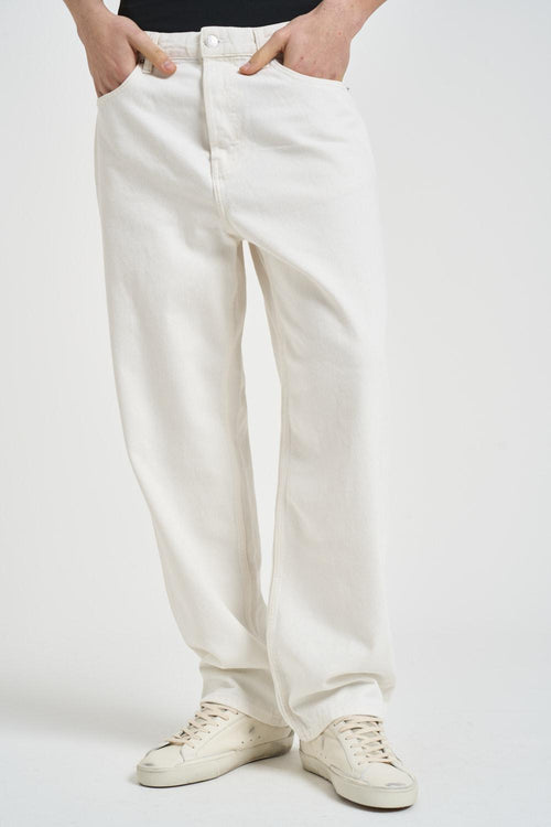 Jeans uomo gamba dritta in denim bianco