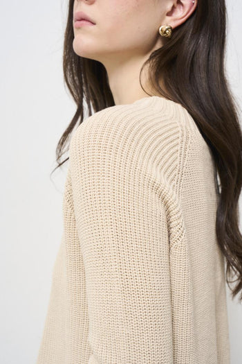 Cream women's sweater with side slits - 5