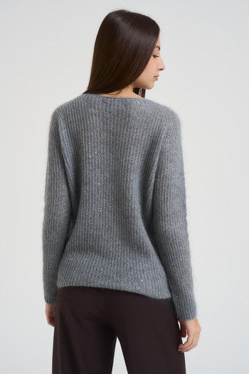 Maglia donna con micro paillettes grigio - 3