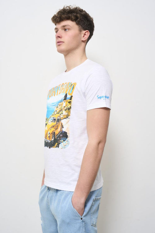 T-shirt uomo girocollo bianca con stampa - 2