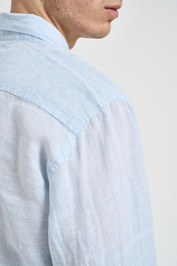 Camicia uomo in lino celeste - 4