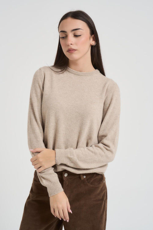 Maglia donna girocollo basica beige