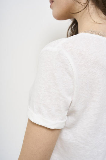 T-shirt donna scollo a V bianca - 4
