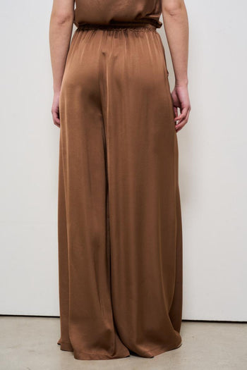 Pantalone donna a palazzo satinato marrone - 4