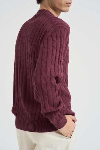 Maglia uomo girocollo a treccia bordeaux - 4