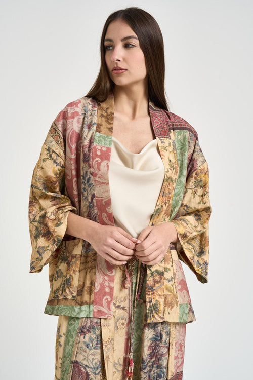 Kimono donna con stampa patchwork multicolor - 2